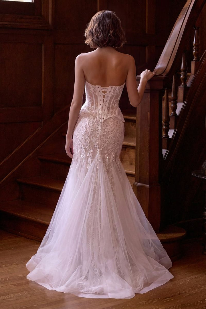White Strapless Mermaid Dress by Ladivine WL091