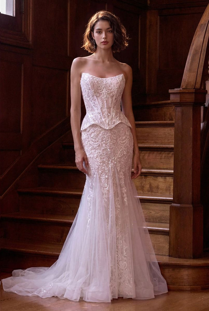White Strapless Mermaid Dress by Ladivine WL091