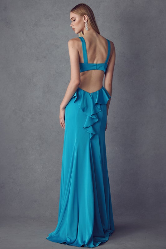 Fitted Sleeveless Gown with Ruffled Back by Juliet 645