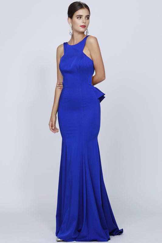 Fitted Sleeveless Gown with Ruffled Back by Juliet 645