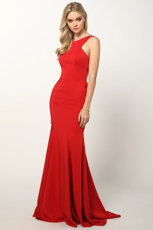 Fitted Sleeveless Gown with Ruffled Back by Juliet 645