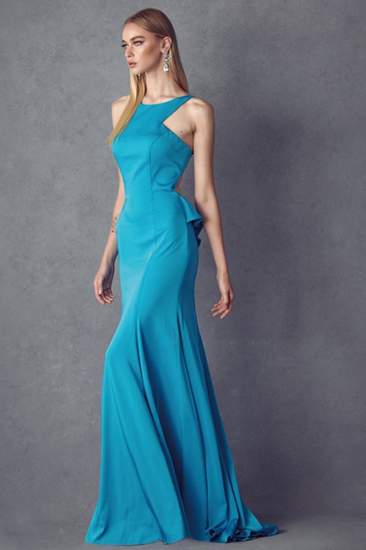 Fitted Sleeveless Gown with Ruffled Back by Juliet 645