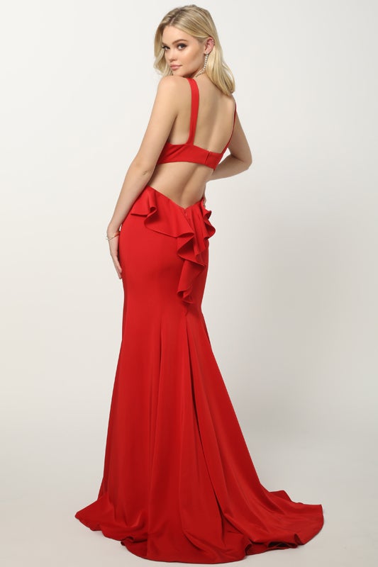 Fitted Sleeveless Gown with Ruffled Back by Juliet 645