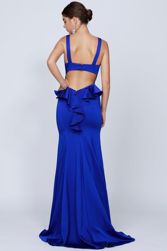 Fitted Sleeveless Gown with Ruffled Back by Juliet 645