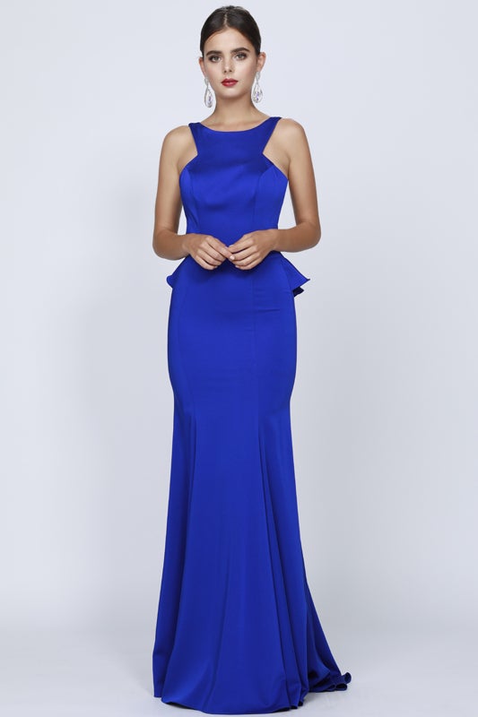 Fitted Sleeveless Gown with Ruffled Back by Juliet 645