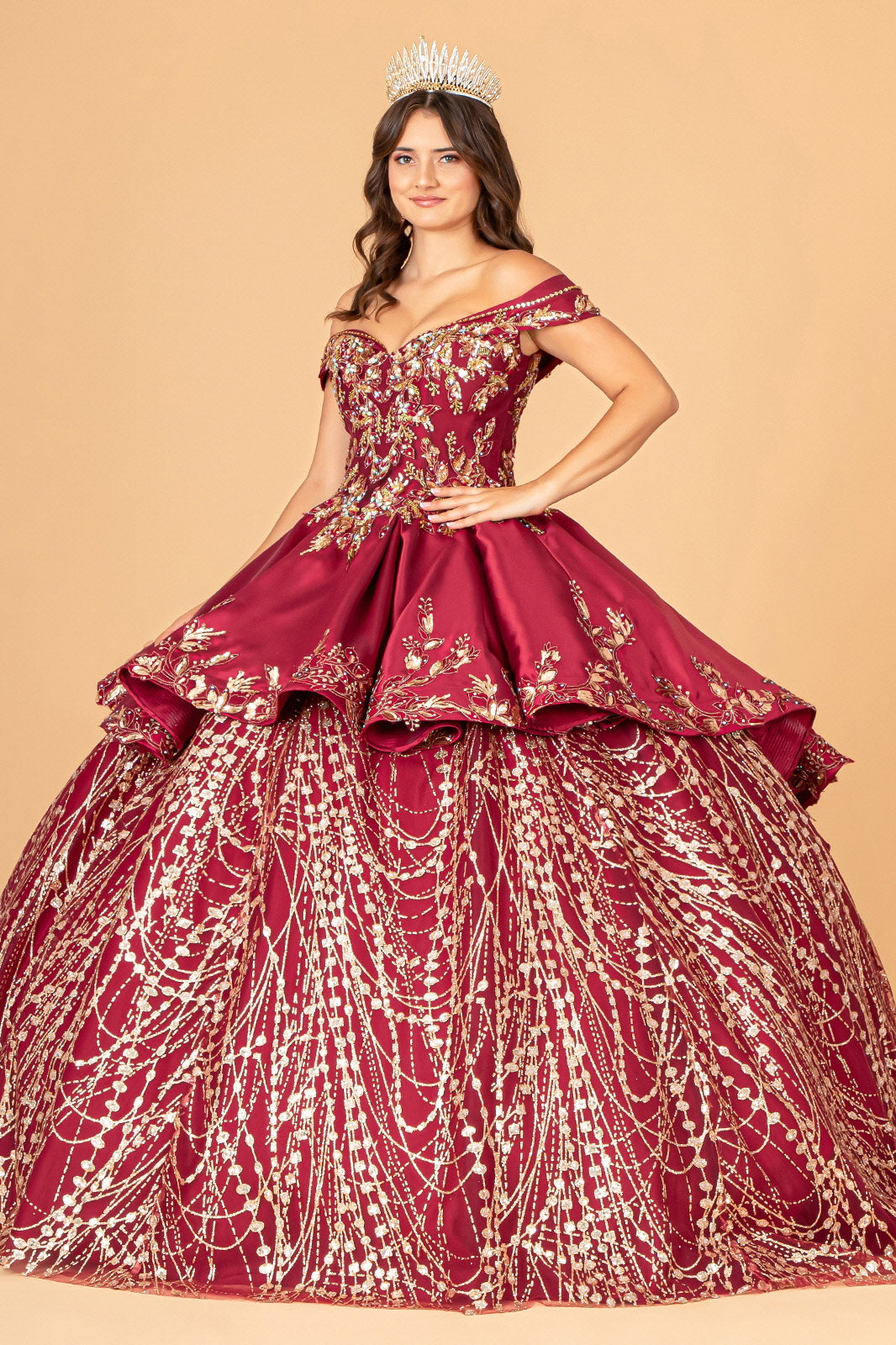 2 Piece Off Shoulder Satin Ball Gown by Elizabeth K GL3098