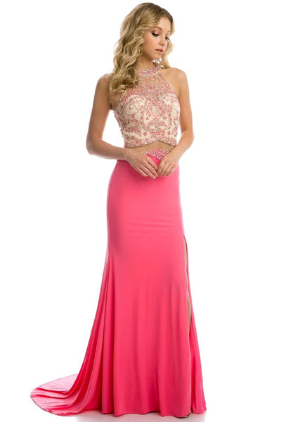 Beaded Side Cutout Fitted Gown by Juliet 620