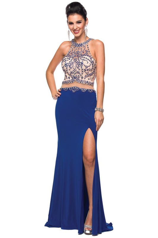 Beaded Side Cutout Fitted Gown by Juliet 620
