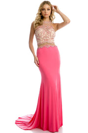 Beaded Side Cutout Fitted Gown by Juliet 620