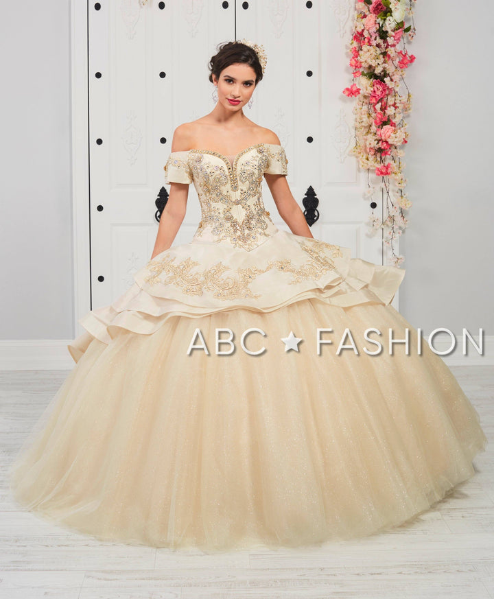 3-Piece Beaded Off Shoulder Quinceanera Dress by LA Glitter 24052-Quinceanera Dresses-ABC Fashion