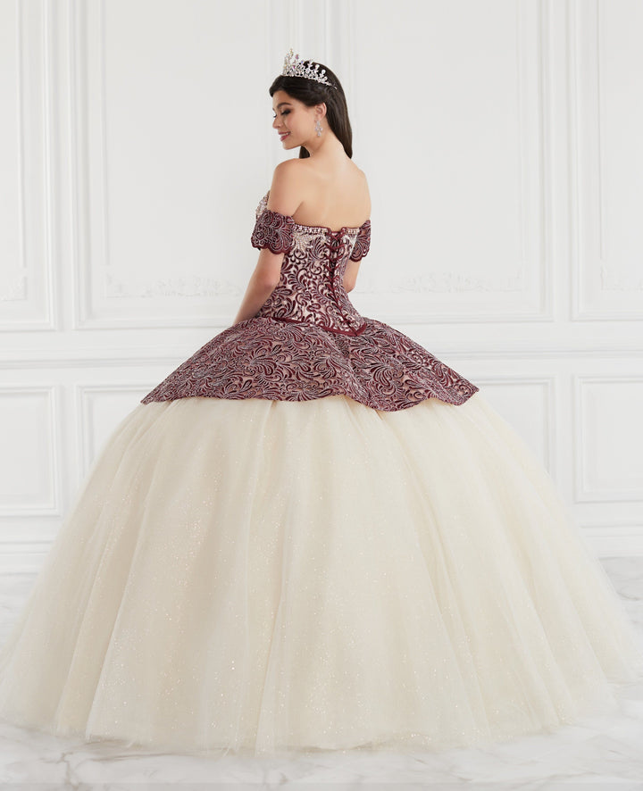 3 Piece Strapless Jacquard Quinceanera Dress by LA Glitter 24065-Quinceanera Dresses-ABC Fashion