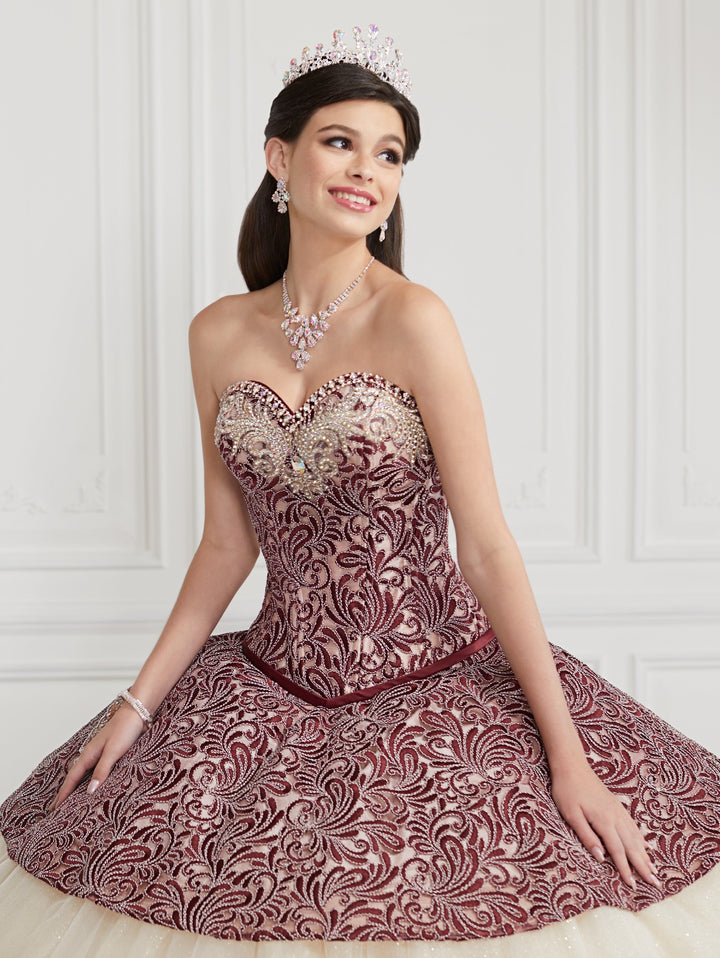 3 Piece Strapless Jacquard Quinceanera Dress by LA Glitter 24065-Quinceanera Dresses-ABC Fashion