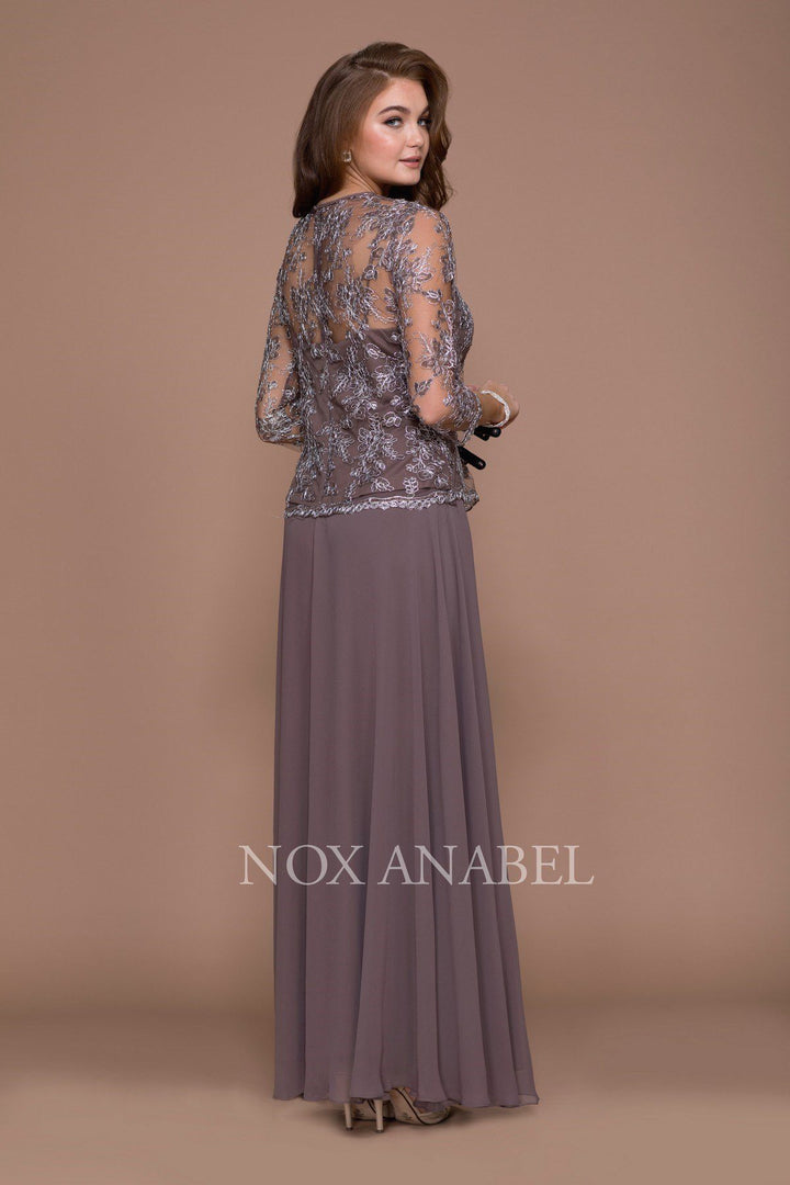3/4 Length Sleeve Embroidered Illusion Dress by Nox Anabel 5096-Long Formal Dresses-ABC Fashion