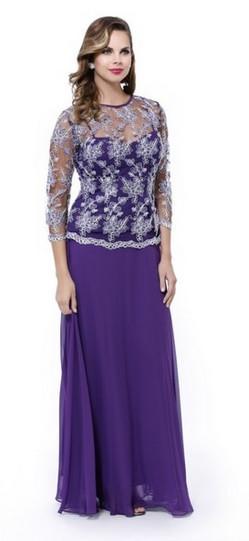 3/4 Length Sleeve Embroidered Illusion Dress by Nox Anabel 5096-Long Formal Dresses-ABC Fashion