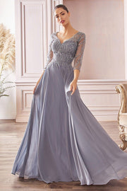 3/4 Sleeve Chiffon Gown by Cinderella Divine CD0171 - Outlet