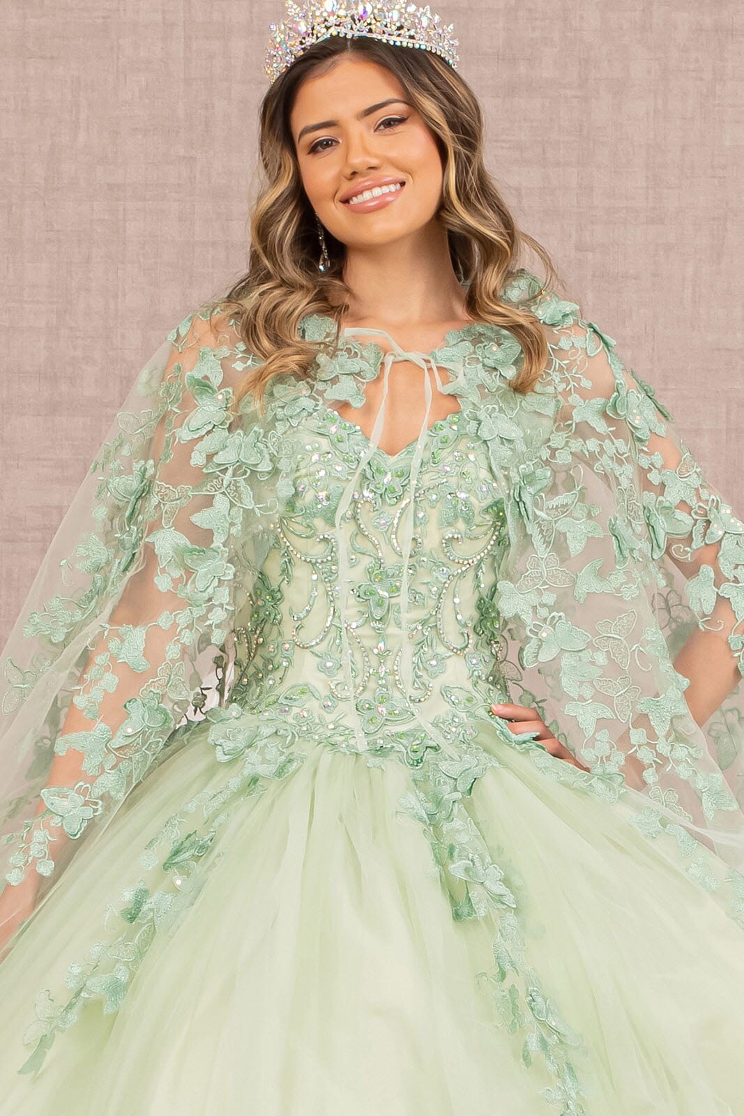 3D Butterfly Cape Ball Gown by Elizabeth K GL3104