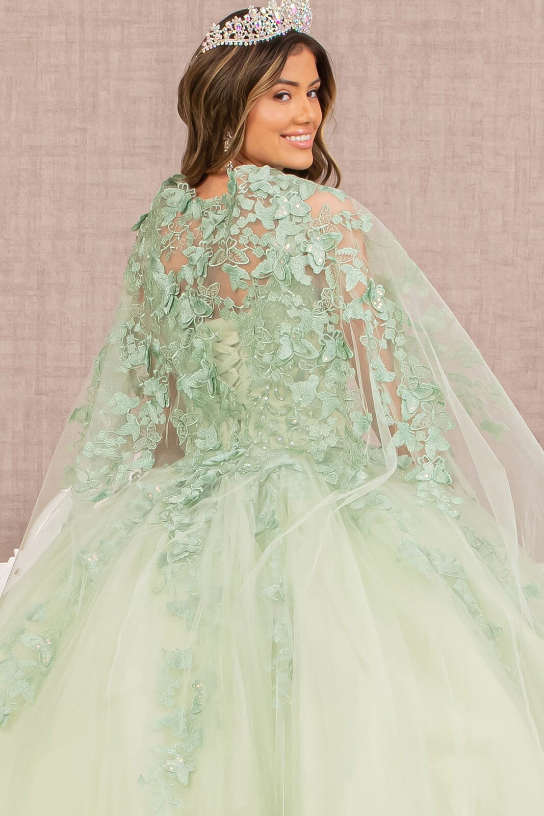 3D Butterfly Cape Ball Gown by Elizabeth K GL3104