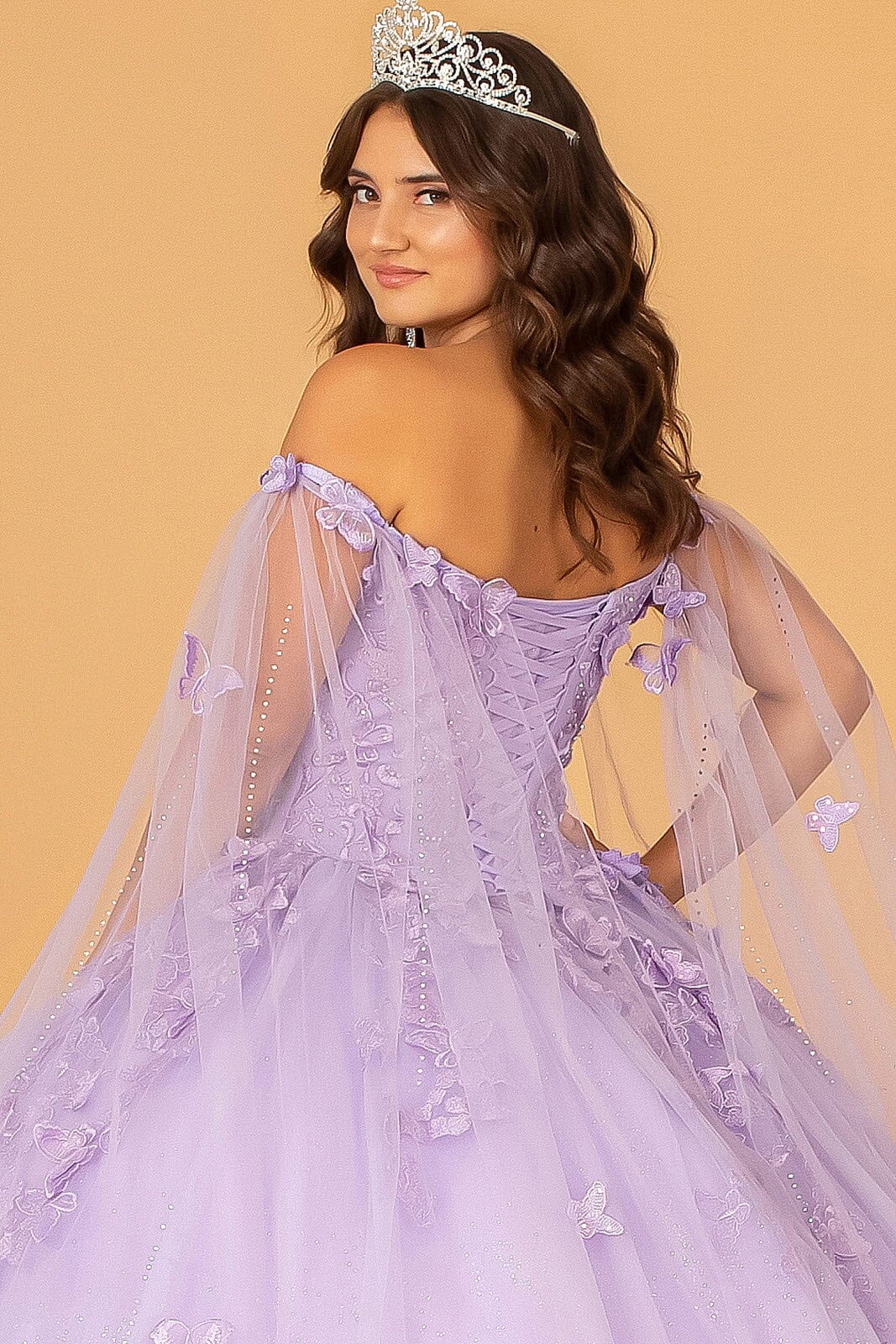 3D Butterfly Cape Sleeve Ball Gown by Elizabeth K GL3110