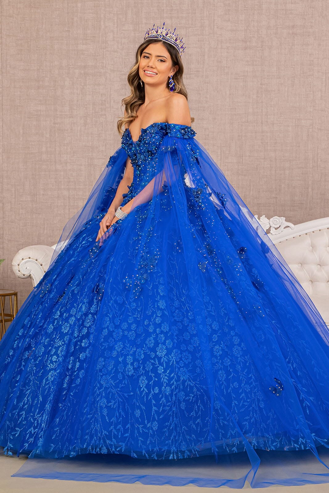 3D Butterfly Cape Sleeve Ball Gown by Elizabeth K GL3111