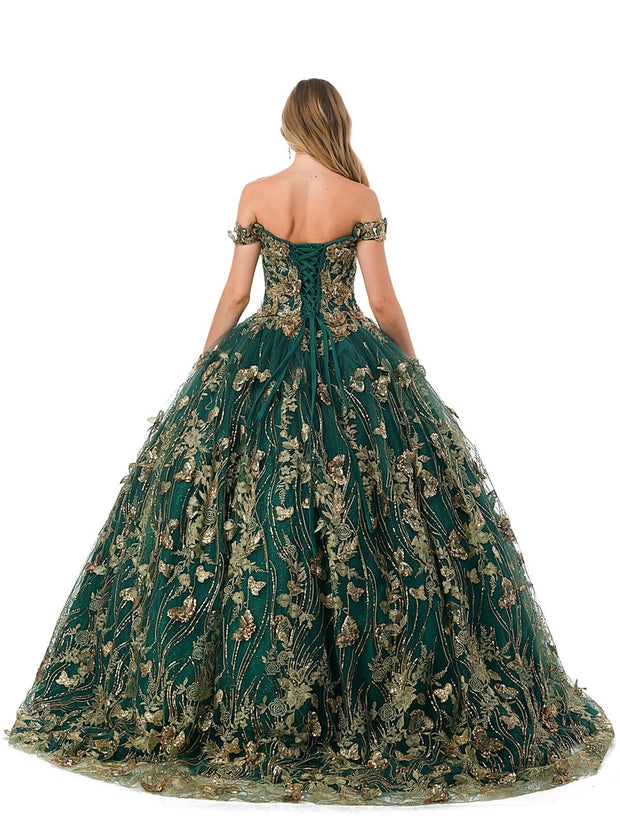 3D Butterfly Off Shoulder Ball Gown by Coya L2817C