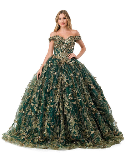 3D Butterfly Off Shoulder Ball Gown by Coya L2817C