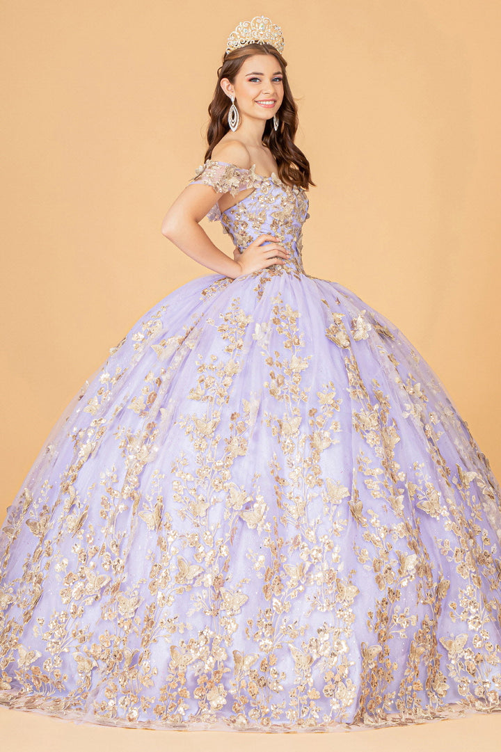 3D Butterfly Off Shoulder Ball Gown by Elizabeth K GL3077