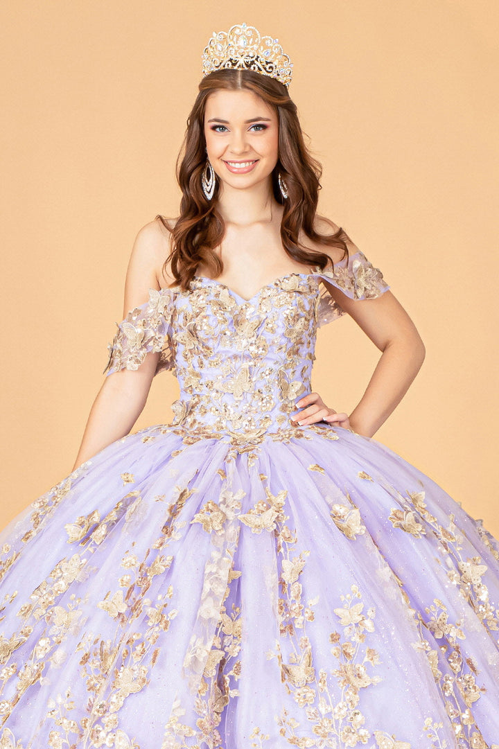 3D Butterfly Off Shoulder Ball Gown by Elizabeth K GL3077