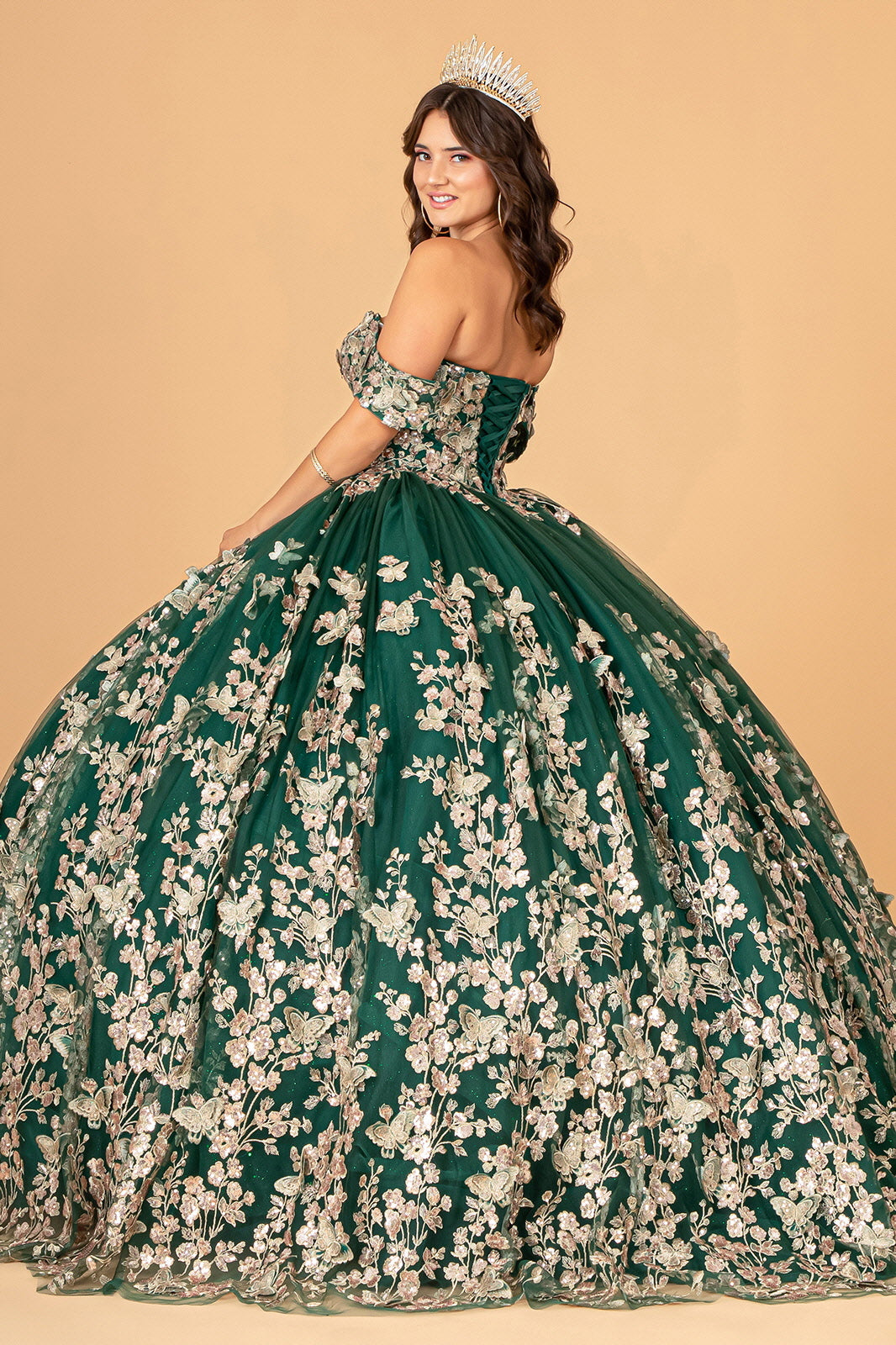 3D Butterfly Off Shoulder Ball Gown by Elizabeth K GL3077