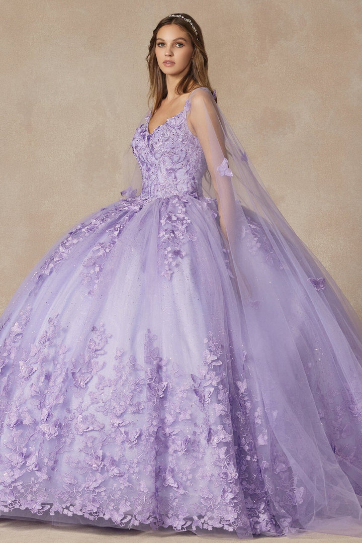 3D Butterfly Sleeveless Cape Ball Gown by Juliet 1442