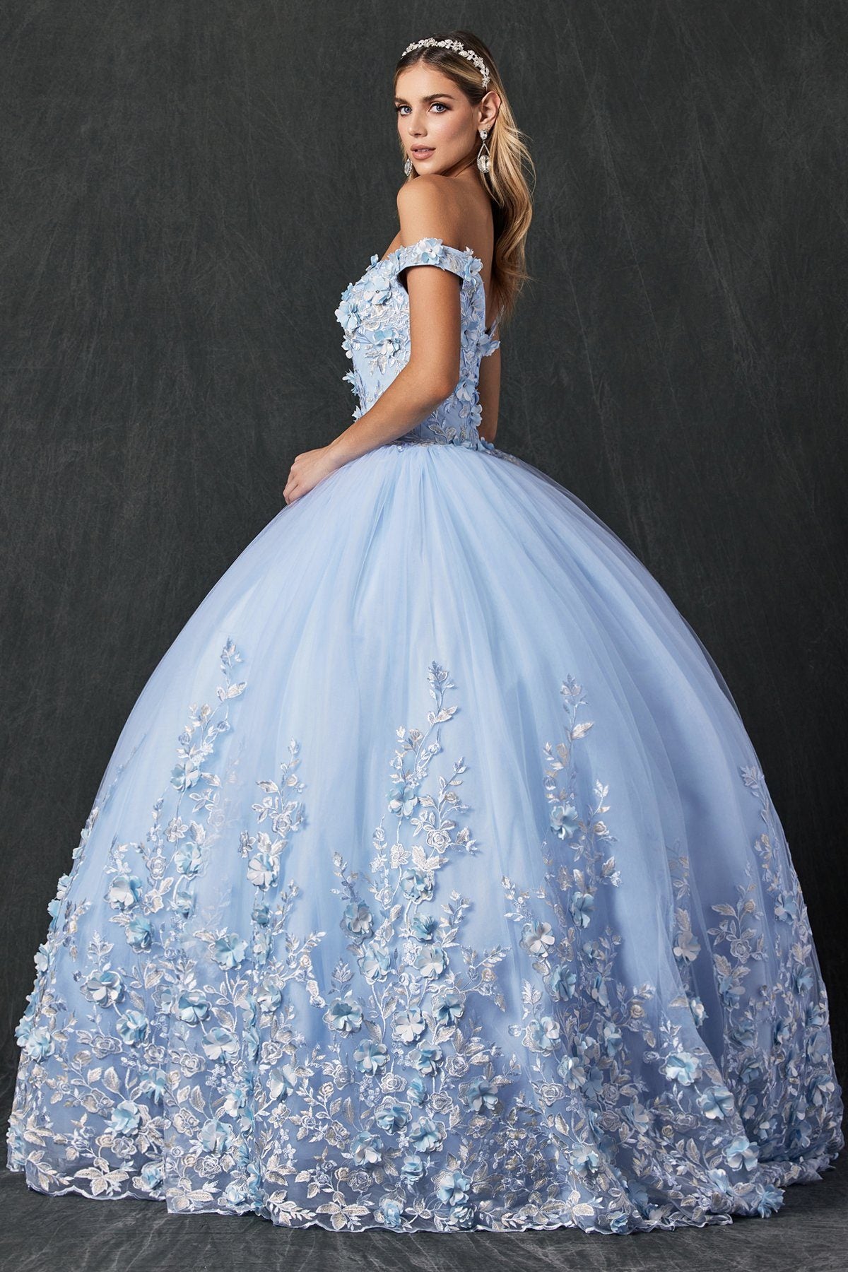 3D Floral Off Shoulder Ball Gown by Juliet 1434 – ABC Fashion