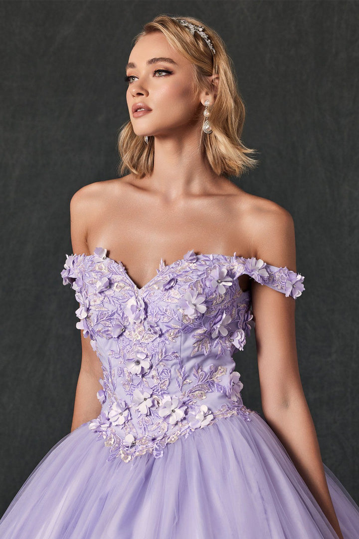 3D Floral Off Shoulder Ball Gown by Juliet 1434