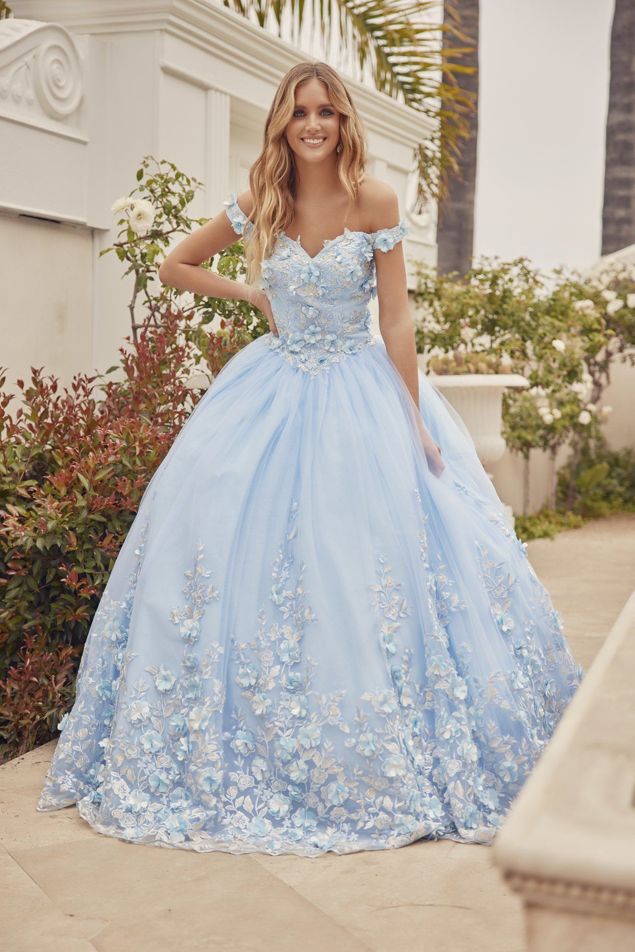 3D Floral Off Shoulder Ball Gown by Juliet 1434 – ABC Fashion