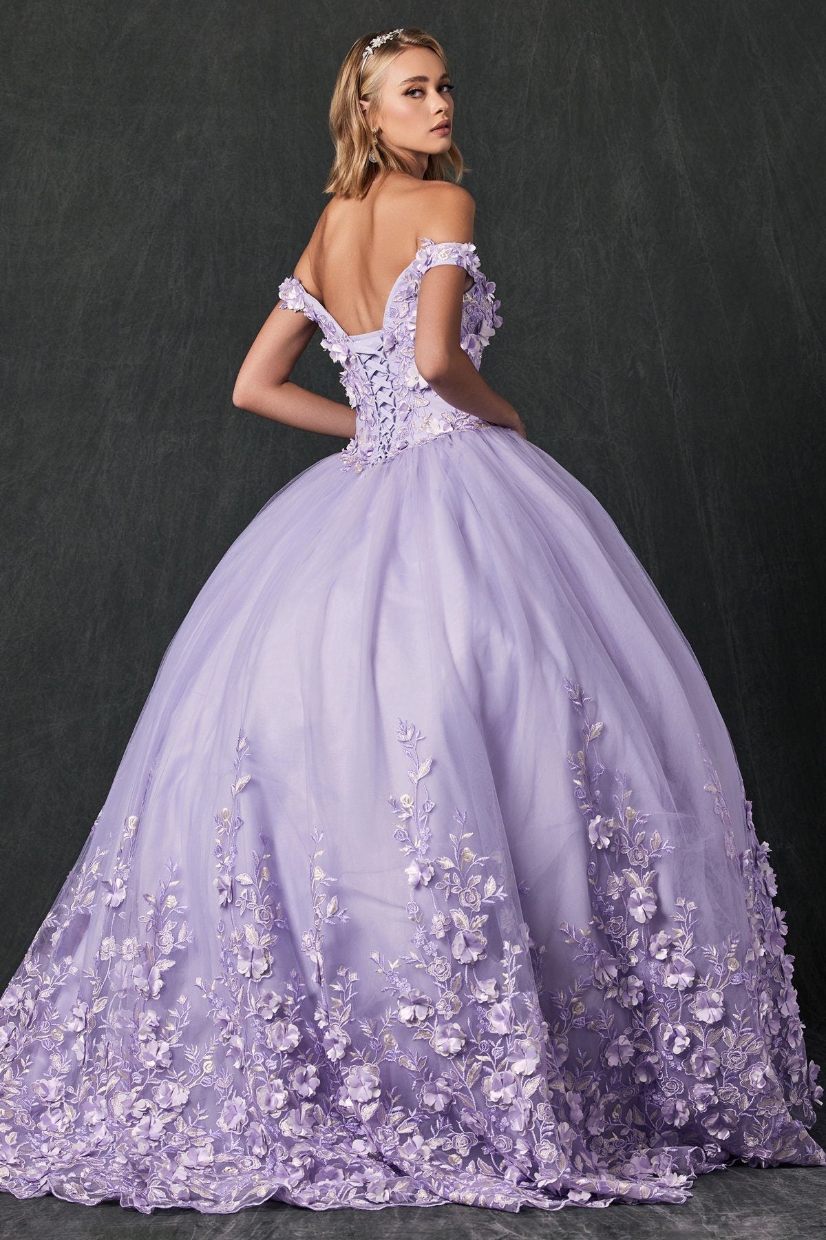 3D Floral Off Shoulder Ball Gown by Juliet 1434 – ABC Fashion