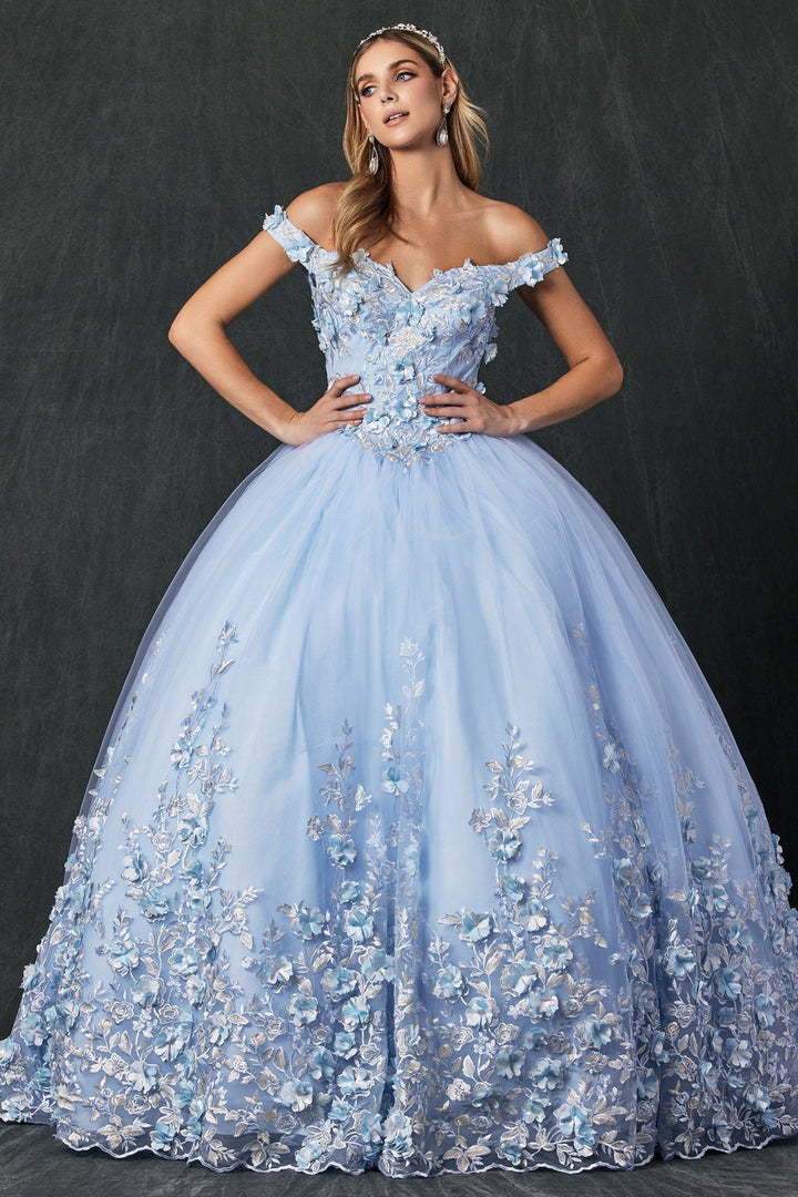 3D Floral Off Shoulder Ball Gown by Juliet 1434