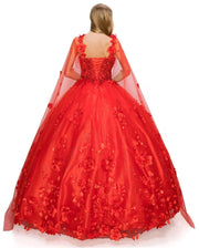 3D Floral Cape Ball Gown by Cinderella Couture 8030J