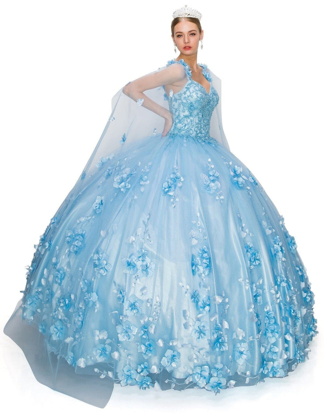 3D Floral Cape Ball Gown by Cinderella Couture 8030J