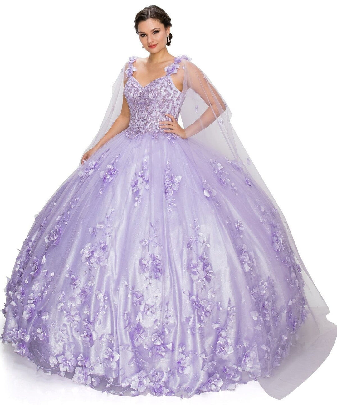 3D Floral Cape Ball Gown by Cinderella Couture 8030J