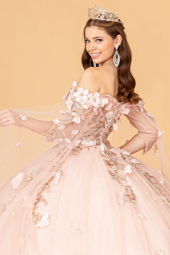3D Floral Cape Sleeve Ball Gown by Elizabeth K GL3075
