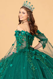 3D Floral Cape Sleeve Ball Gown by Elizabeth K GL3075