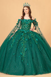 3D Floral Cape Sleeve Ball Gown by Elizabeth K GL3075