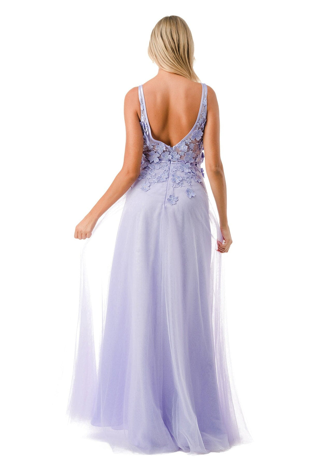3D Floral Deep V-Neck Tulle Gown by Coya P2114
