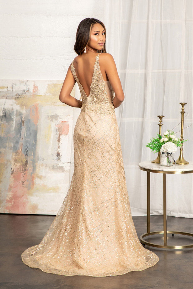 3D Floral Fitted Glitter Gown by Elizabeth K GL3042