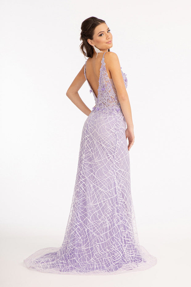 3D Floral Fitted Glitter Gown by Elizabeth K GL3042