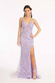 3D Floral Fitted Glitter Gown by Elizabeth K GL3042