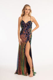 3D Floral Fitted Sequin Gown by Elizabeth K GL3025