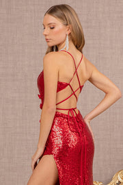 3D Floral Fitted Sequin Slit Gown by Elizabeth K GL3146