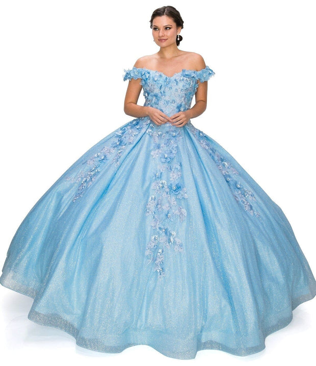 Viniodress Light Blue Tulle Quince Dresses 3D Flower Off The Shoulder Cinderella Ball Gown 66706 Custom Colors / US10