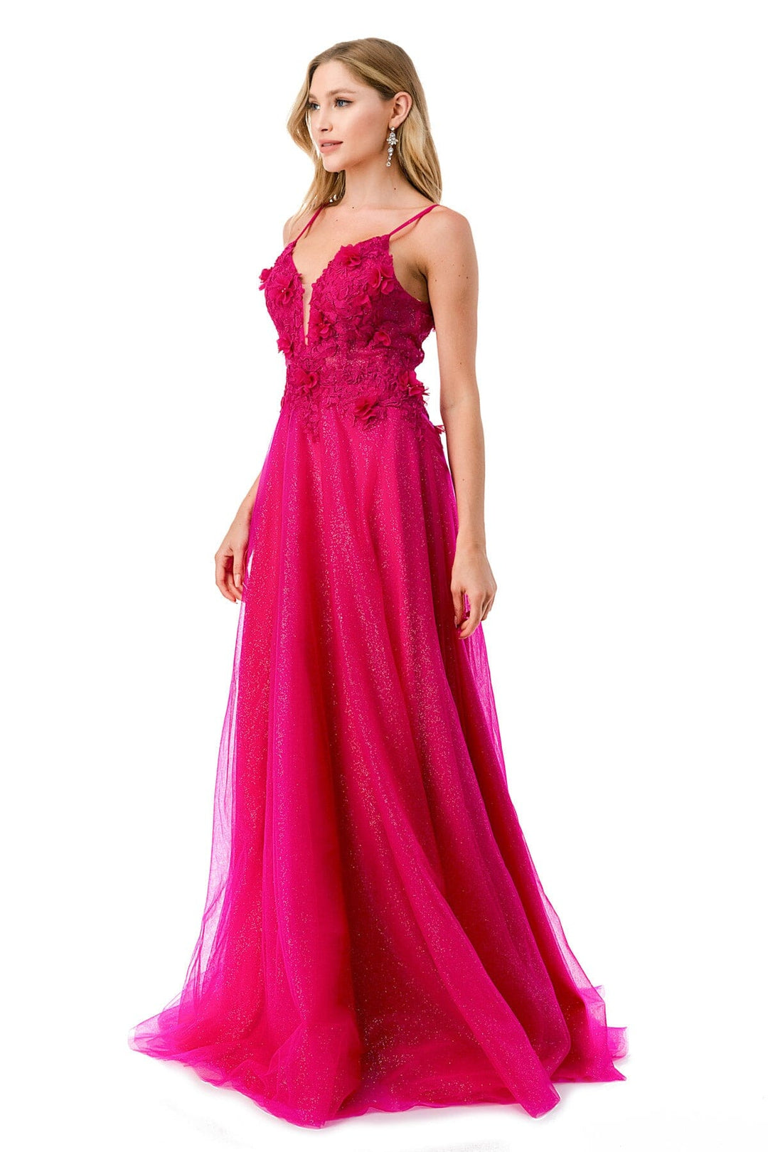 3D Floral Long Sheer Corset Tulle Dress by Coya L2782A