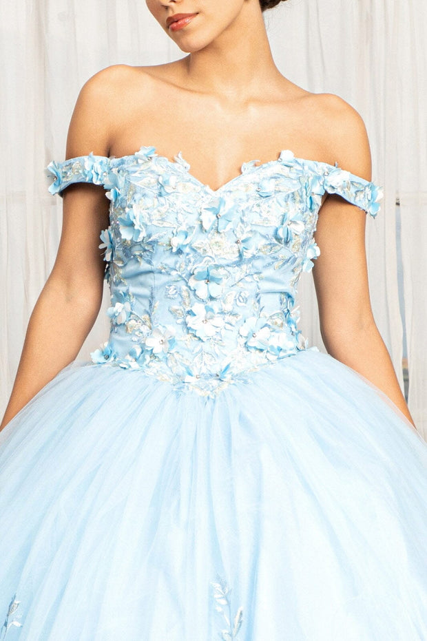 3D Floral Off Shoulder Ball Gown by Elizabeth K GL1960