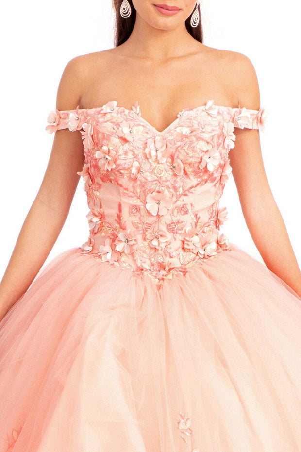 3D Floral Off Shoulder Ball Gown by Elizabeth K GL1960